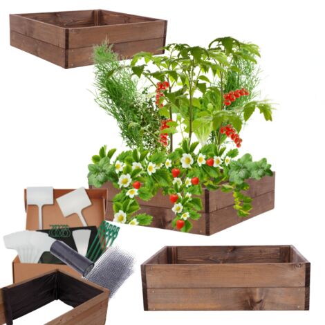 MODO24 Carré potager ZP06 surélevé en bois de pin massif pour jardin et terrasse, 18x63×60 cm, brun imprégné