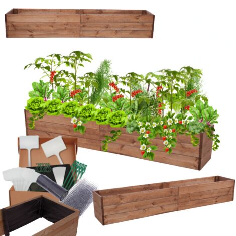 MODO24 Carré potager ZP06 surélevé en bois de pin massif pour jardin et terrasse, 27x203x30 cm, brun imprégné