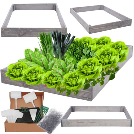 MODO24 ZP09 Carré potager surélevé en escalier modulable, bois de pin, herbes/légumes, jardin/terrasse/balcon, 9x90x100 cm, gris