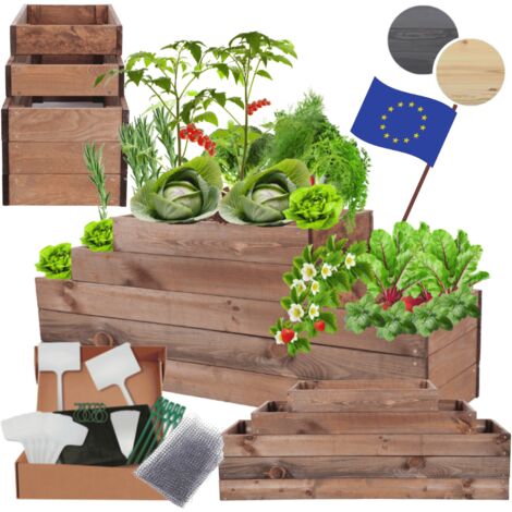 MODO24 ZP09 Carré potager surélevé en escalier modulable, bois de pin, herbes/légumes, jardin/terrasse/balcon, 45x117x30 cm, marron