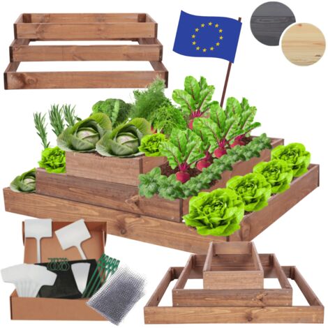 MODO24 ZP09 Carré potager surélevé en escalier modulable, bois de pin, herbes/légumes, jardin/terrasse/balcon, 27x117x60 cm, marron