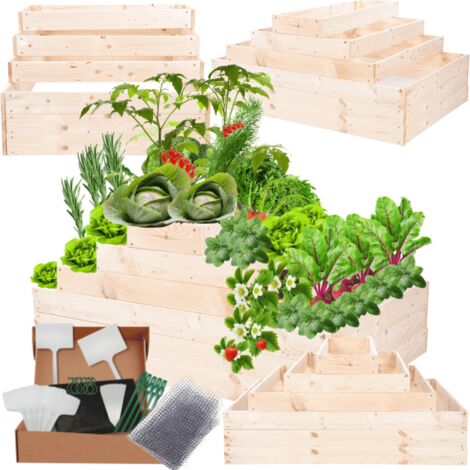 MODO24 ZP09 Carré potager surélevé en escalier modulable, bois de pin, herbes/légumes, jardin/terrasse/balcon, 54x117x60 cm, naturel