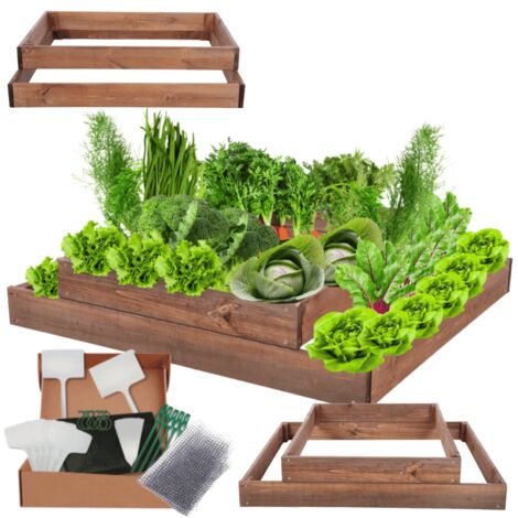 MODO24 ZP09 Carré potager surélevé en escalier modulable, bois de pin, herbes/légumes, jardin/terrasse/balcon, 18x90x60 cm, marron