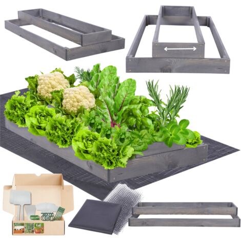 MODO24 ZP09 Carré potager surélevé en escalier modulable, bois de pin, herbes/légumes, jardin/terrasse/balcon, 18x60x120 cm, gris