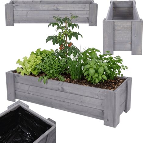 MODO24 Jardinière en bois de pin, bac à fleurs/potager pour fleurs, herbes et légumes, jardin/balcon/terrasse,30x100x33 cm, gris (1/5)