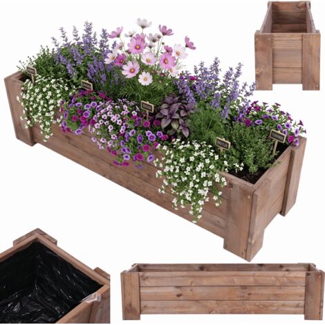 MODO24 Jardinière en bois de pin, bac à fleurs/potager pour fleurs, herbes et légumes, jardin/balcon/terrasse,30x117x33 cm, marron