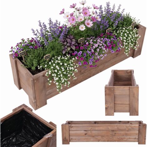 MODO24 Jardinière en bois de pin, bac à fleurs/potager pour fleurs, herbes et légumes, jardin/balcon/terrasse,30x137x33 cm, marron