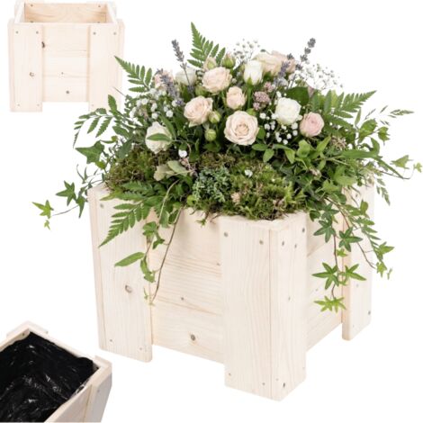 MODO24 Jardinière en bois de pin, bac à fleurs/potager pour fleurs, herbes et légumes, jardin/terrasse,30x30x33 cm, naturel (brut)