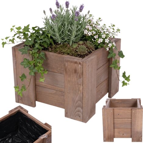 MODO24 Jardinière en bois de pin, bac à fleurs/potager pour fleurs, herbes et légumes, jardin/balcon/terrasse,30x30x33 cm, marron