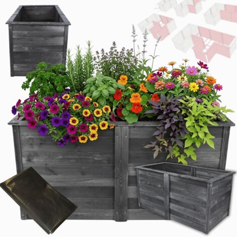 MODO24 ZOB Carré potager surélevé modulable, bac potager hauteur 75 cm, module de base, bois FSC, 75x149x79 cm, gris imprégné