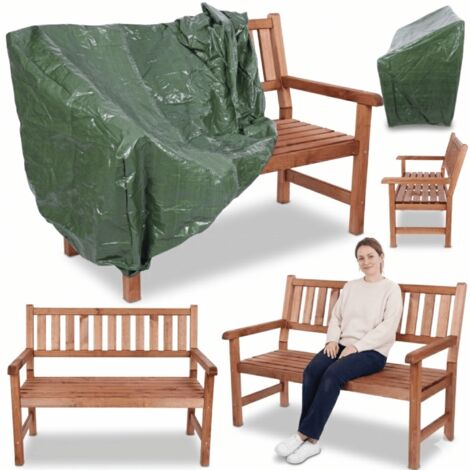 MODO24 Banc de jardin MIRA bois de pin FSC, 2 places 90x117x70 cm, housse bâche verte 120 g/m², terrasse/balcon, marron imprégné (1/5)