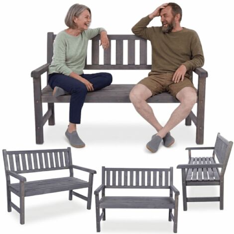 MODO24 Banc de jardin MIRA bois de pin FSC, 2 places 90x117x70 cm, dossier et accoudoirs, terrasse/balcon, gris imprégné (1/5)