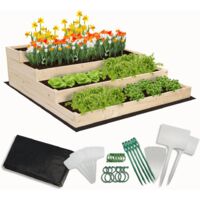 MODO24 Carré potager surélevé en bois, 4 niveaux en cascade, 36x117x120 cm, jardin/terrasse, kit jardinier inclus, naturel