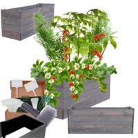 MODO24 Carré potager ZP06 surélevé en bois de pin massif pour jardin et terrasse, 36x93×30 cm, gris imprégné