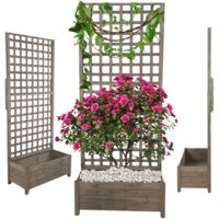 MODO24 Jardinière avec treillis pergola en pin, sur pieds, bac à fleurs 190x80x40 cm, jardin/balcon/terrasse, gris imprégné