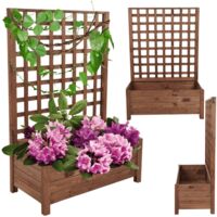 MODO24 Jardinière avec treillis bois de pin, sur pieds, bac à fleurs 116x80x40 cm, jardin/balcon/terrasse, marron imprégné