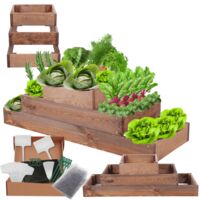 MODO24 ZP09 Carré potager surélevé en escalier modulable, bois de pin, herbes/légumes, jardin/terrasse/balcon, 27x90x30 cm, marron