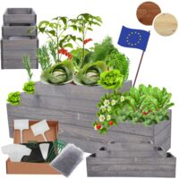 MODO24 ZP09 Carré potager surélevé en escalier modulable, bois de pin, herbes/légumes, jardin/terrasse/balcon, 45x117x30 cm, gris
