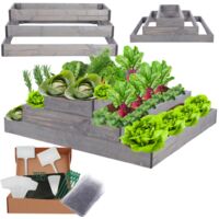MODO24 ZP09 Carré potager surélevé en escalier modulable, bois de pin, herbes/légumes, jardin/terrasse/balcon, 27x117x80 cm, gris