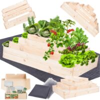 MODO24 ZP09 Carré potager surélevé en escalier modulable, bois de pin, herbes/légumes, jardin/terrasse/balcon, 45x117x90 cm, naturel