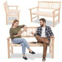 MODO24 Banc de jardin MIRA bois de pin FSC, 2 places 90x117x70 cm, dossier et accoudoirs, terrasse/balcon, naturel brut