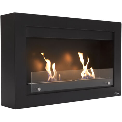 Purline – Chimenea de bioetanol mural 90cm – Acero negro esmaltado – Doble llama regulable – Potencia 4KW – Sin salida de humos (1/5)