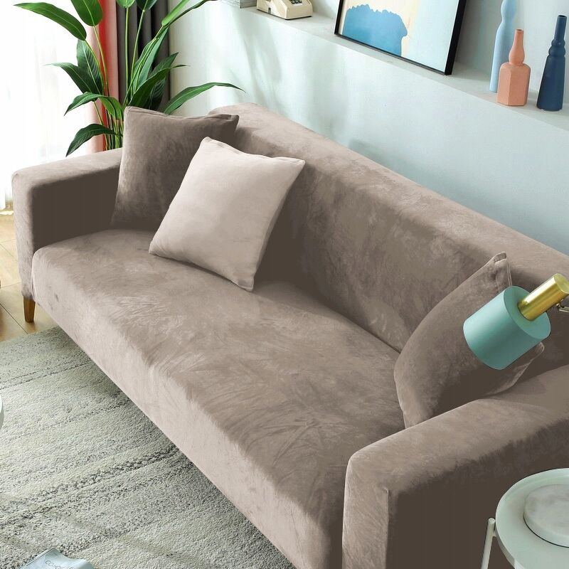 SHANNA Housse de Canapé Épais Super Douce 1/2/3/4 Places en Forme de L d' angle, Housse de Canapé Protege Universelle Antidérapante pour Salon(Lait Velours Crème, 1 PC 90 x 240cm