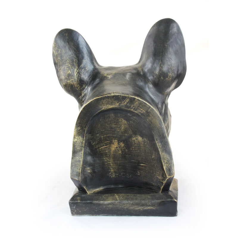 Tête De Chien Bouledogue Français - Sculpture Murale Fonte - Patine Antique - 17 Cm