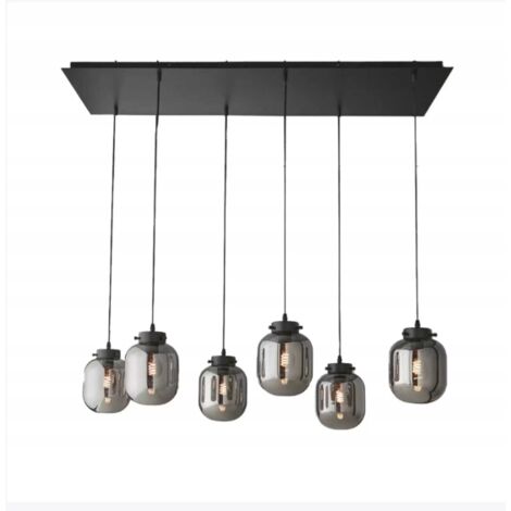 Suspension pour salon/salle à manger, 6 abat-jour en verre noir (1/4)