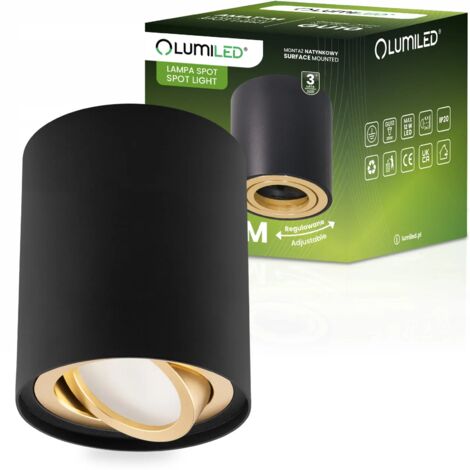 Spot halogène en saillie, GU10, rond, noir et or, 84 mm, AMAT-M LUMILED