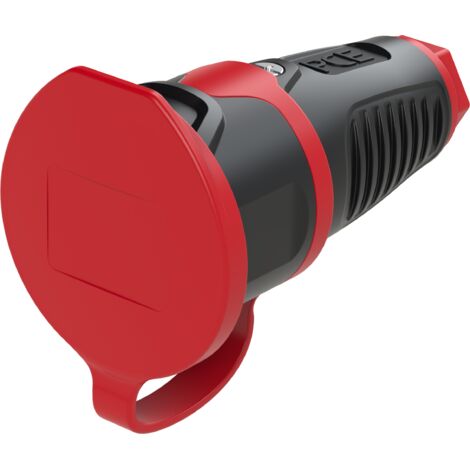 Prise portable PCE 1F Z/U droite en caoutchouc IP44 16A 230V noire 2411-SRW (1/2)