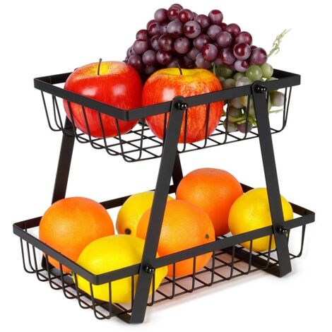 Panier à fruits en métal noir à deux niveaux (1/5)