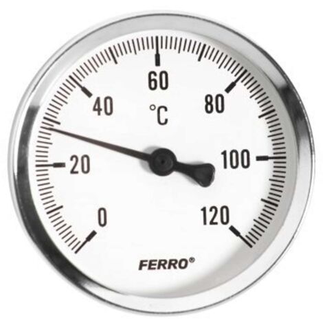 Thermomètre à eau 63mm 0-120°C – Filetage conique 1/2' entrée arrière – Plastique résistant aux chocs – Capteur de 30mm – Ferro - 0-120C (1/5)