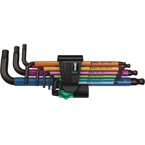 Wera – Jeu de clés mâles coudées 1.5 à 10 mm – 9 pièces – Hex-Plus pour vis à six pans creux – Marquage de taille résistant à l'abrasion