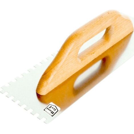 Truelle crantée en acier inoxydable, manche en bois, 380 x 130 mm, dents 8 x 8 - E-323-6383