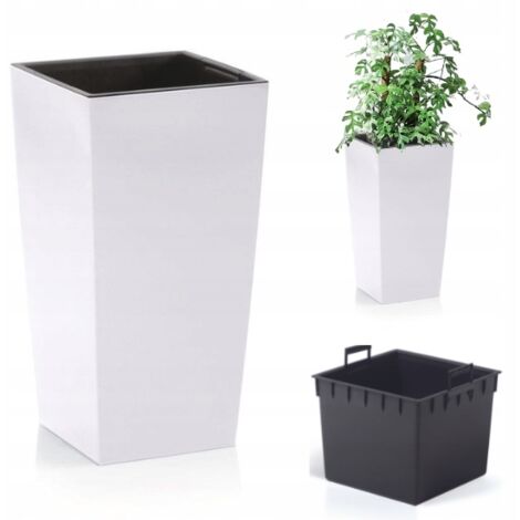 Pot de fleurs haut 61cm – Insert intérieur 22l – Plastique blanc – Largeur 32,5cm – Capacité 49l – Pot à réserve d'eau – Prosperplast