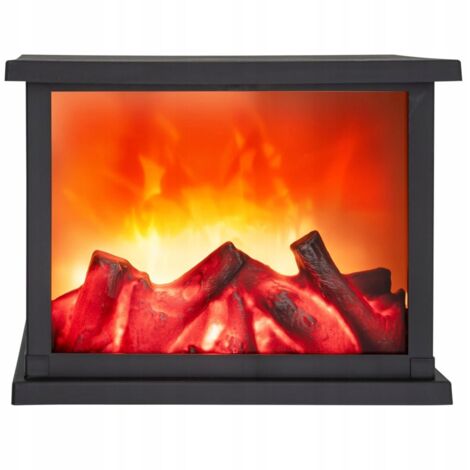Lanterne de cheminée LED noire – Effet flamme mobile – Matériau plastique – Dimensions 25cm x 17cm x 13cm – Alimentation 3 piles LR14 (1/5)