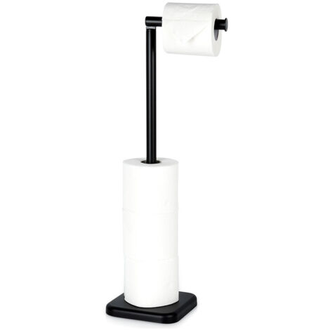 Porte-papier toilette, fixation au sol pour salle de bain, noir (1/5)