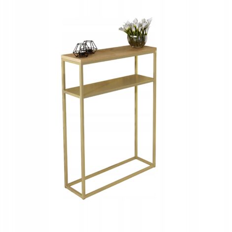Console double 60x20 avec étagère métallique, hall en profilés 15x15, Chêne doré Lancelot