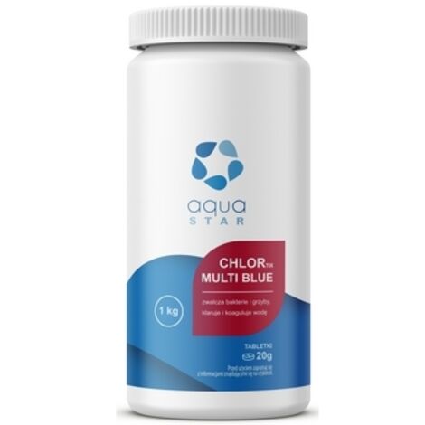 Comprimés CHLORTIX MULTI BLUE 20g 1kg Un désinfectant longue durée pour l'eau de piscine avec ajout de colorant bleu Aquastar