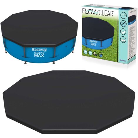Bestway – Tapis de piscine rond 305 cm – Couverture en PE haute résistance – Fermeture avec corde en nylon – Protège contre feuilles et insectes