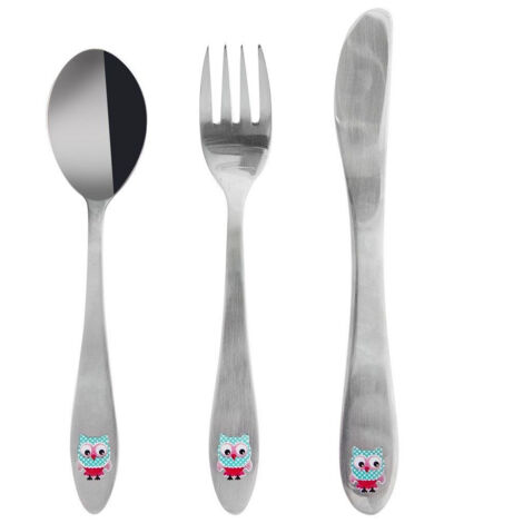 Couverts pour enfants en acier, fourchette, couteau, cuillère, hibou