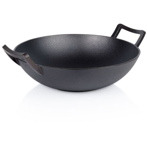 Poêle wok profonde en fonte pour frire et mijoter des plats asiatiques 36 cm