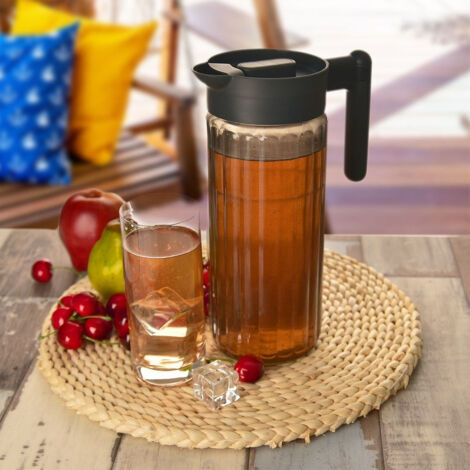 Pichet à Eau Pichet 1.8L Carafe à Eau en Verre avec Couvercle en Acier Inoxydable, pichet en