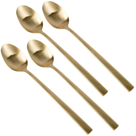 10 Cuillères à Cocktail/moka Dorées Vintage - Manche Grain De Café - France