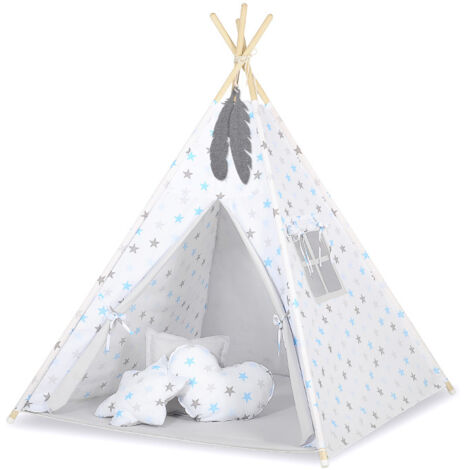 PaLulli Tente de Jeu Grande Tipi pour Enfants avec Tapis et système Anti-collaps & 3 Coussins décoratifs en Toile de Coton Portable intérieure extérieure Tippie (Bleu étoilé PaLulli Tente de Jeu Grande Tipi pour Enfants avec Tapis et système Anti-collaps & 3 Coussins décoratifs en Toile de Coton Portable intérieure extérieure Tippie (Bleu étoilé