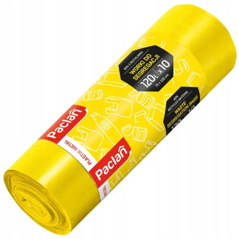 Sacs poubelles pour le tri sélectif plastique JAUNE 120l 10pcs