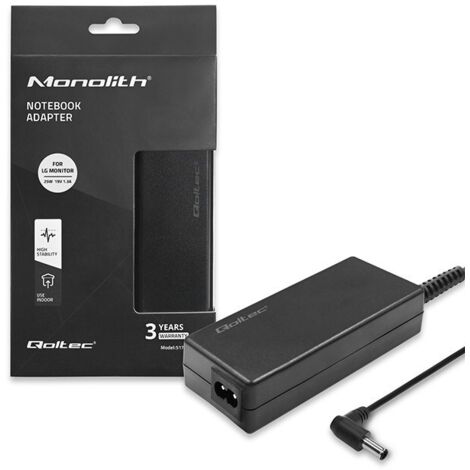 Qoltec 51774 Adaptateur secteur pour moniteur LG 25W  1,3A  19V  6,5  4,4 + câble d'alimentation
