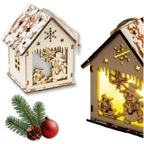Lanterne de l'Avent LED en bois avec un bonhomme de neige pour le réveillon de Noël des enfants (1/5)