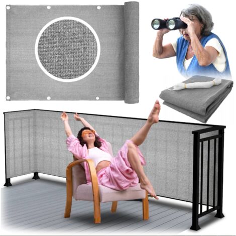 Filet de protection solaire gris pour balcon, anti-UV, avec fixations, 80 x 300 (1/5)